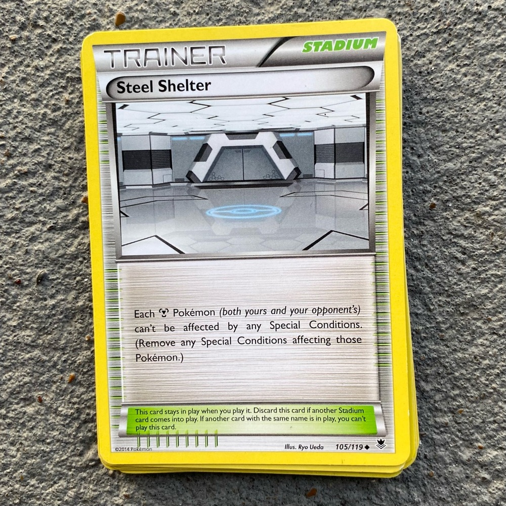 Pokemon Trainer Card - Steel Shelter - Yellow and Green